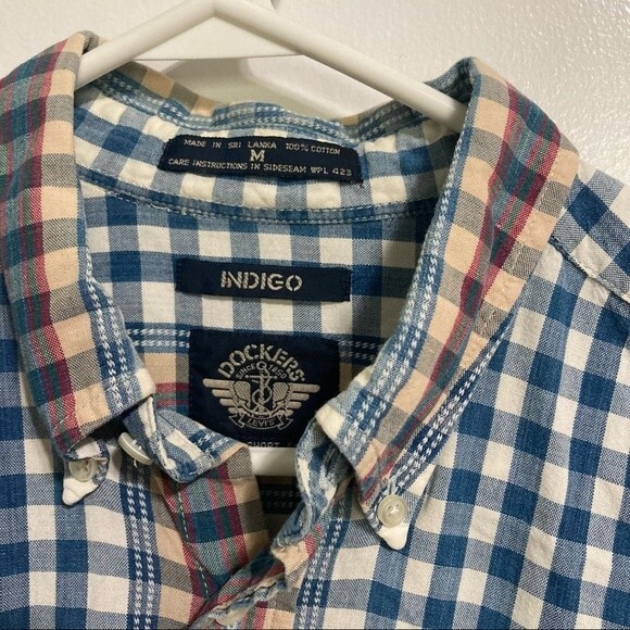 LEVIS Dockers Indigo Vintage 90s Button Up Shirt Mens Plaid Medium - Picture 9 of 12
